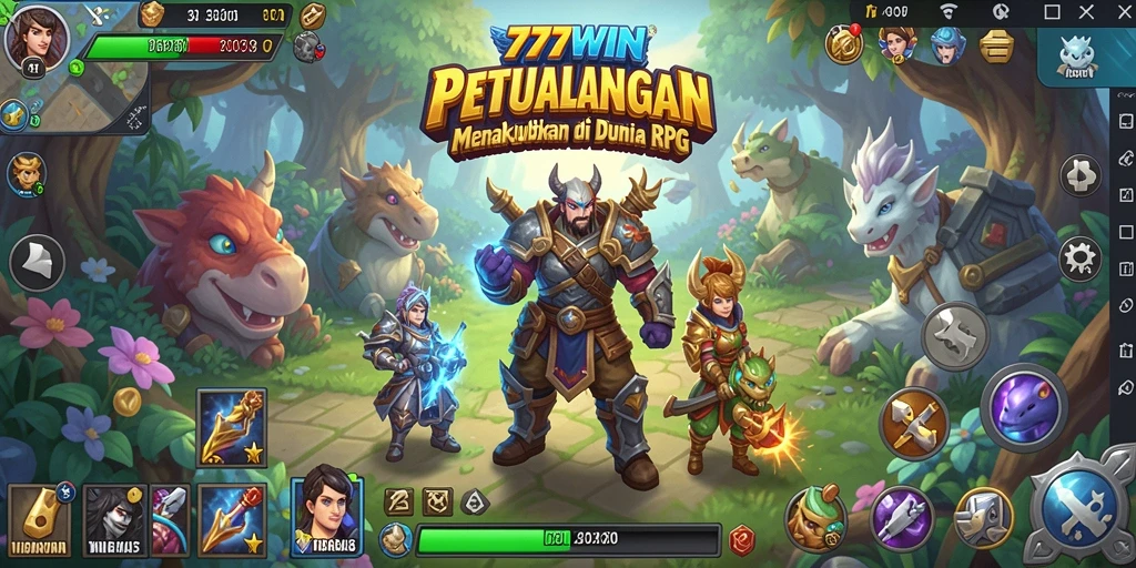 Screenshot utama 777WIN menampilkan pertempuran intens di dunia RPG.
