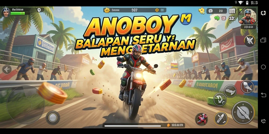 Tampilan gameplay ANOBOY yang intens dan mengasyikkan saat balapan.