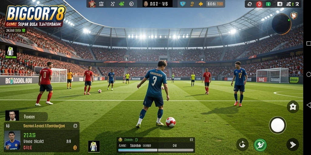 Tampilan gameplay menarik dari BIGCOR78 dengan atmosfer pertandingan sepak bola.