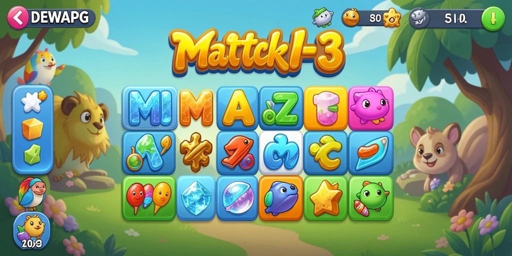 Menampilkan gameplay menarik dari permainan Match-3 DEWAPG.