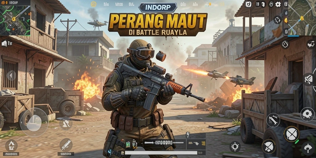 Tampilan gameplay mendebarkan di arena Battle Royale INDORP.