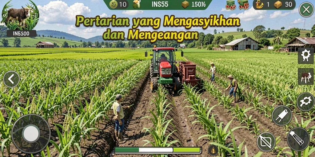 Tampilan utama gameplay INS55 dengan lahan pertanian yang luas.