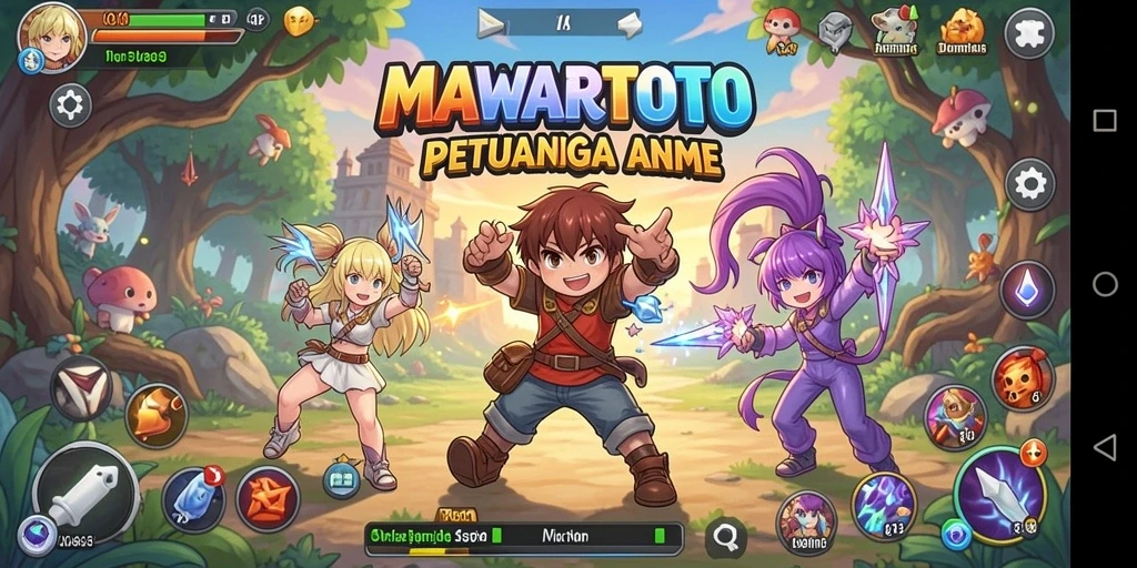 Screenshot gameplay MAWARTOTO yang menarik dengan karakter anime.