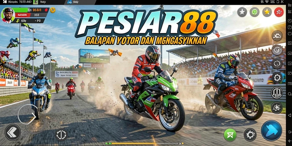 Screenshot menampilkan balapan motor yang intens dan seru di PESIAR88.