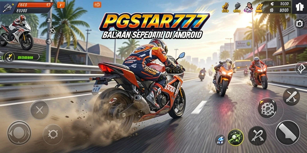Gameplay seru PGSTAR777 dengan balapan motor yang mendebarkan.