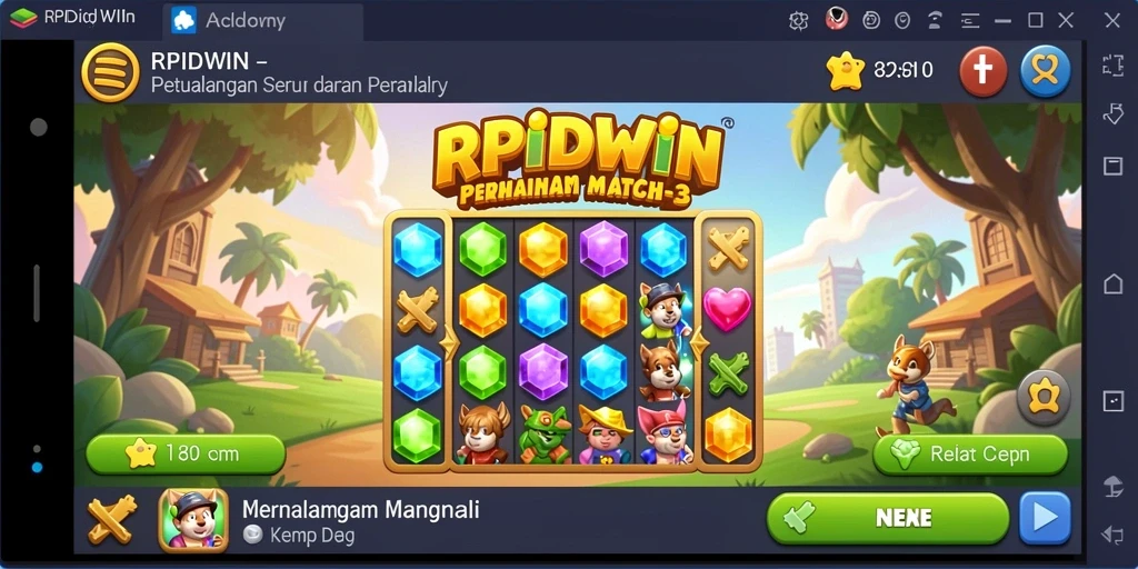 Gameplay RPIDWIN menampilkan aksi mencocokkan permata yang seru dan menarik.