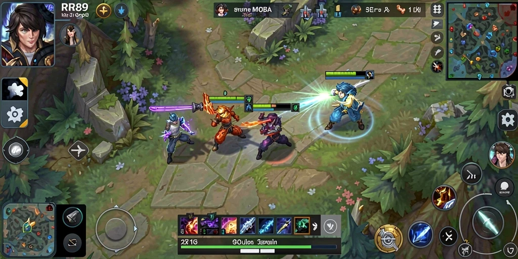Screenshot gameplay RR89 yang menampilkan aksi seru di arena MOBA.