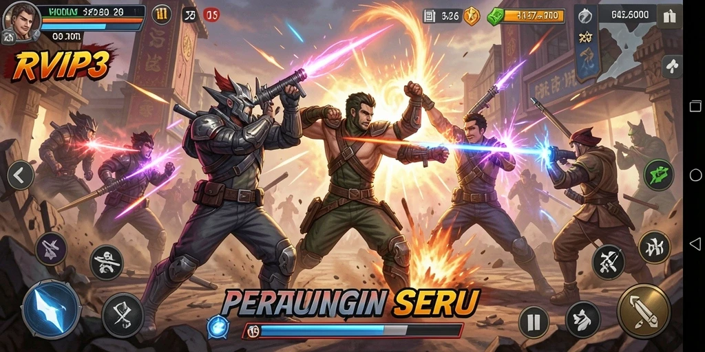 Tampilan screenshot RVIP3 menunjukkan aksi pertarungan yang mendebarkan.