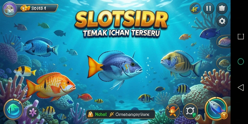 Gameplay seru SLOTSIDR dengan ikan yang beragam untuk ditembak.