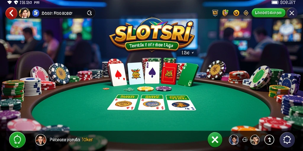 Tampilan interaktif dari gameplay Poker di SLOTSRI yang mendebarkan.