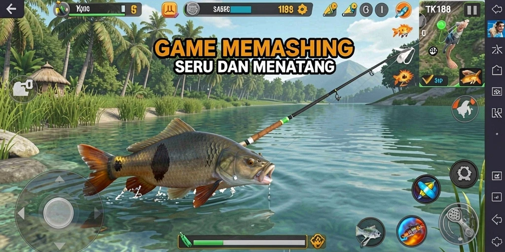 Tampilan gameplay TKP188 yang seru dengan aksi memancing yang mendebarkan.