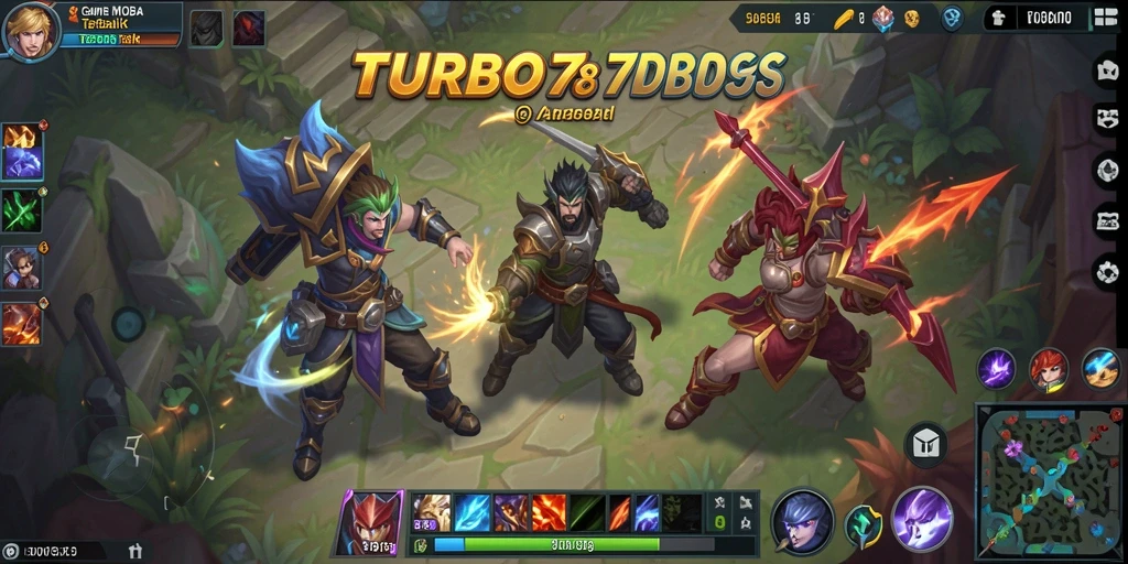 Tangkapan layar utama TURBO78 menunjukkan aksi seru dalam gameplay MOBA.