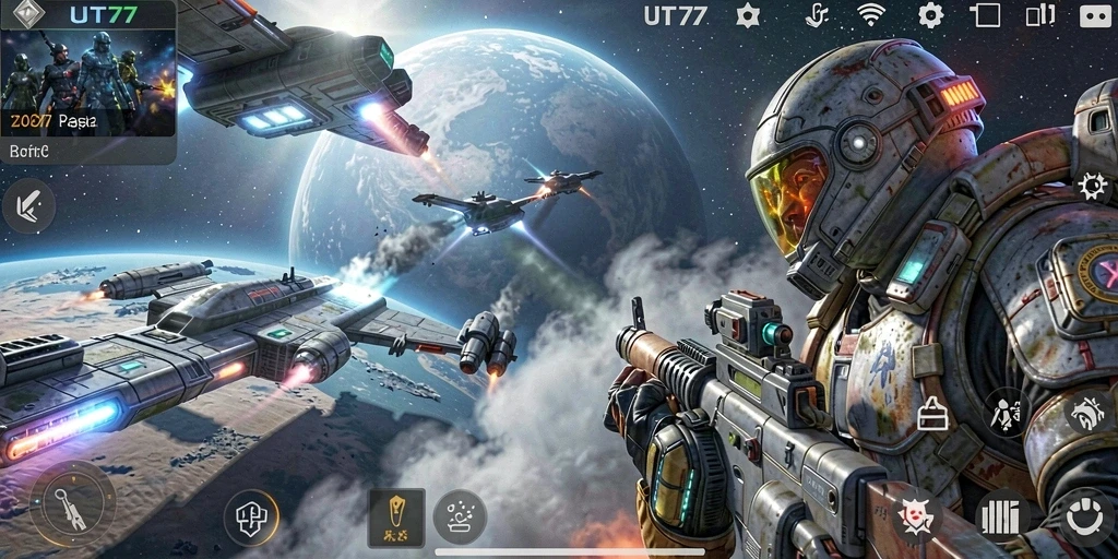 Gameplay seru di luar angkasa dengan pertempuran intens.