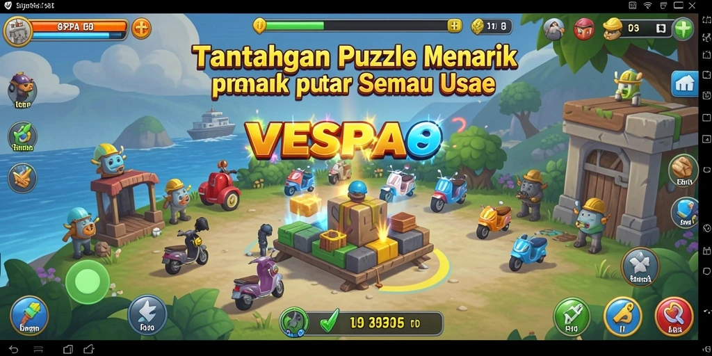 Tampilan gameplay VESPA69 yang menantang dan colorful.